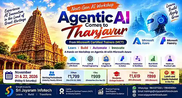 Next-Gen AI Workshop: Agentic AI Comes to Thanjavur. A hands-on workshop on Agentic AI with Microsoft Azure. Click to register or scan the QR code.